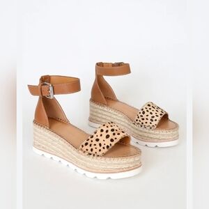 Dolce Vita Size 6 Larita Tan Espadrille Wedge Sandals with Leopard Strap
